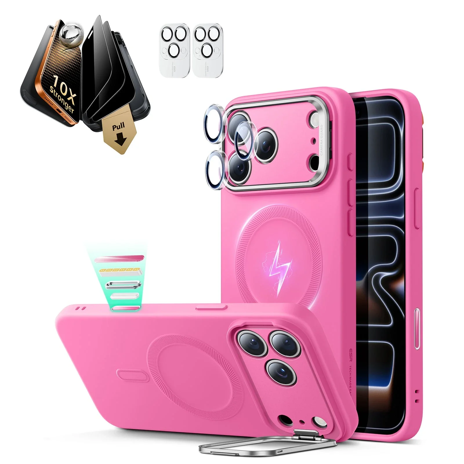 iPhone 17 Pro Bundle Cloud Soft Magnetic Case (Stash Stand) and Armorite Pro Privacy Screen Protector - Rosy Pink