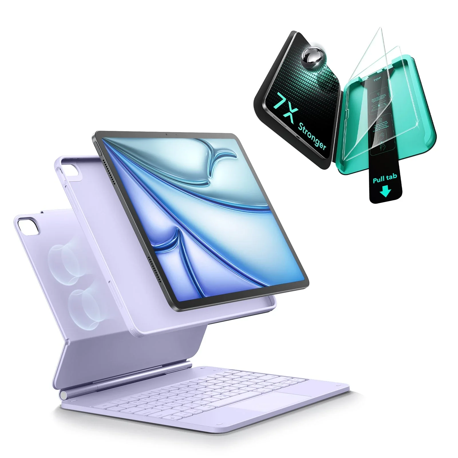 iPad Air 11" (M4) 2026 Bundle Rebound Magnetic Keyboard Case 360 & Screen Protectors-US-Layout-Purple