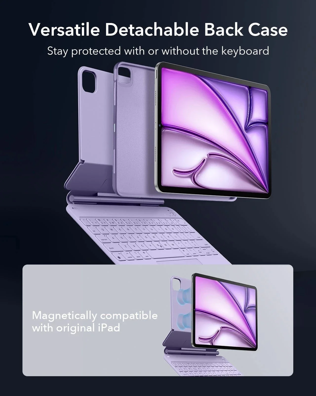 iPad Air 11" (M4) 2026 Bundle Rebound Magnetic Keyboard Case 360 & Screen Protectors-US-Layout-Purple - Image 11