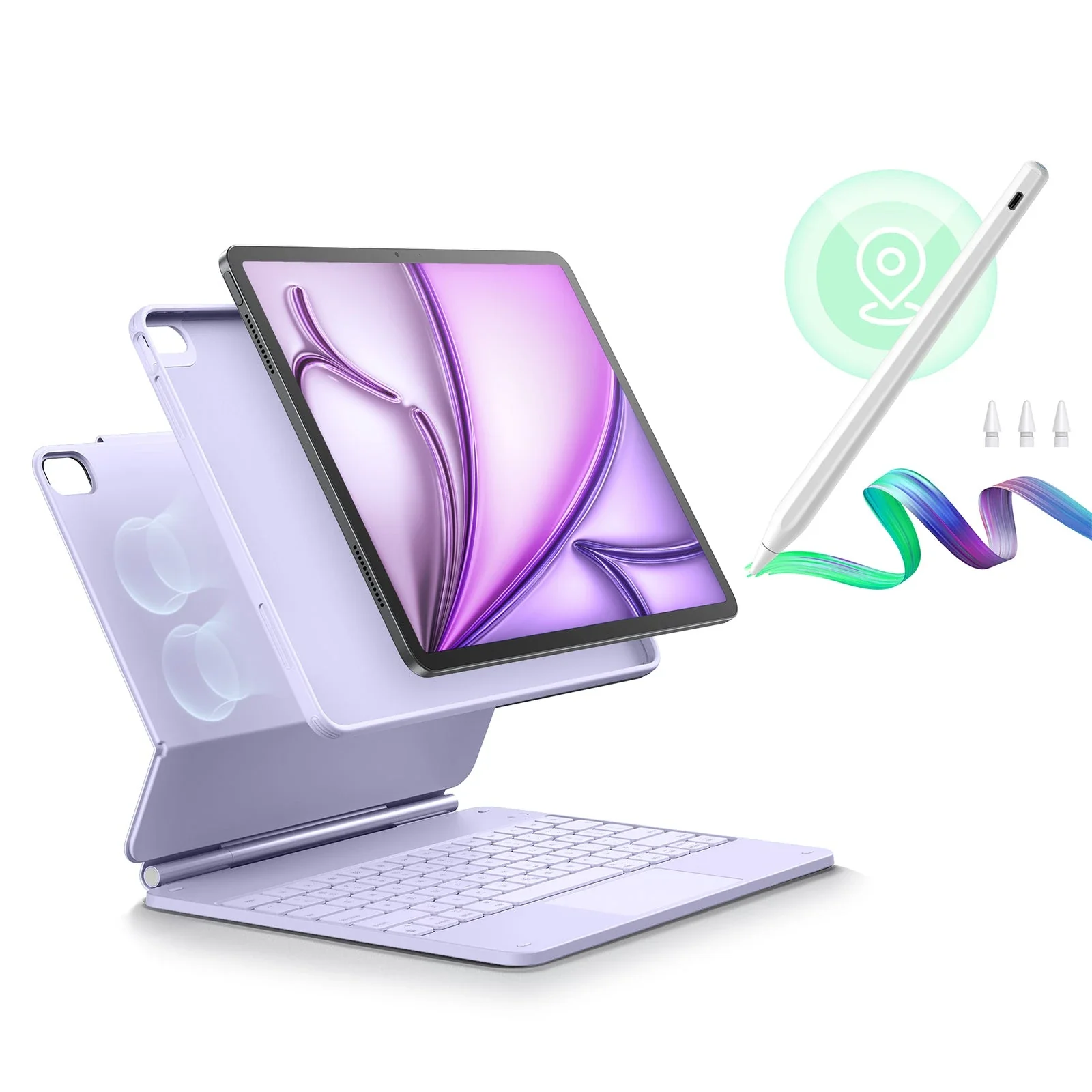 iPad Air 13" (M4) 2026 Bundle Rebound Magnetic Keyboard Case 360-US Layout-Purple & Digital Pencil