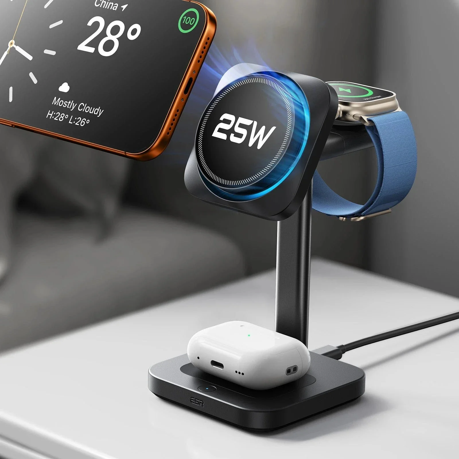 CryoBoost 3-in-1 Magnetic Charging Station (25W, Qi2.2) - JP Plug–Black - Image 3