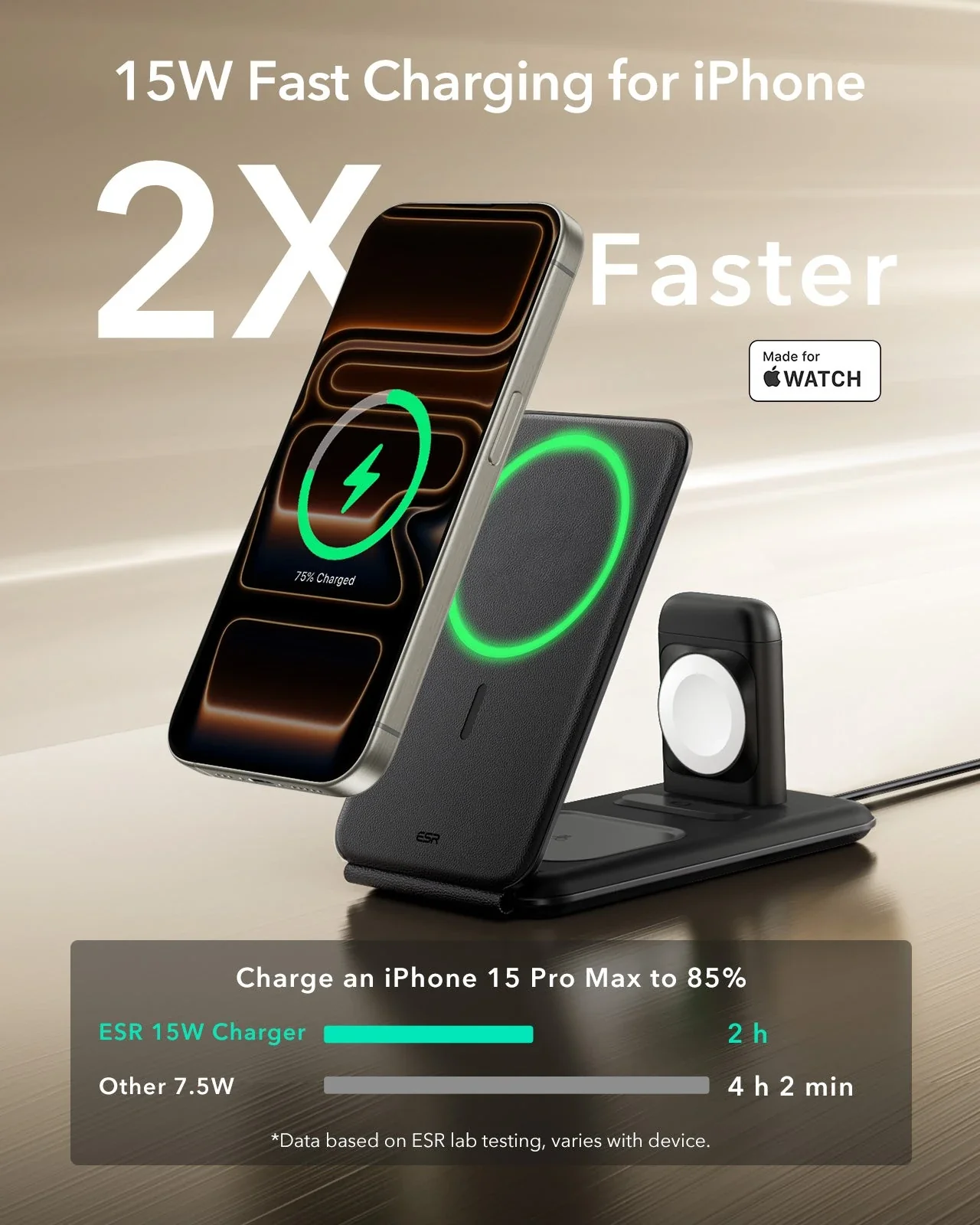 15W 3-in-1 Travel Wireless Charging Set (Bag Included) - Black - EU Plug - Image 3