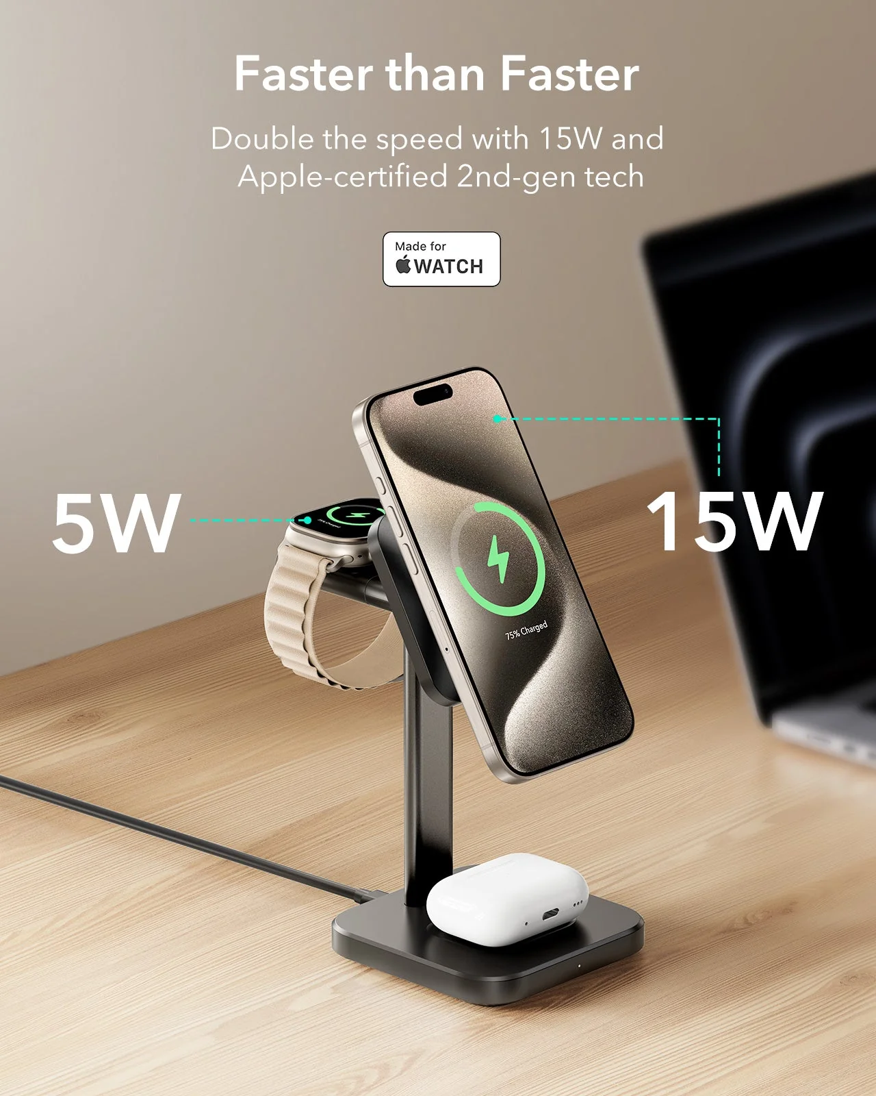 3-in-1 Magnetic Charging Station (15W)- Black - JP PLUG - Image 3