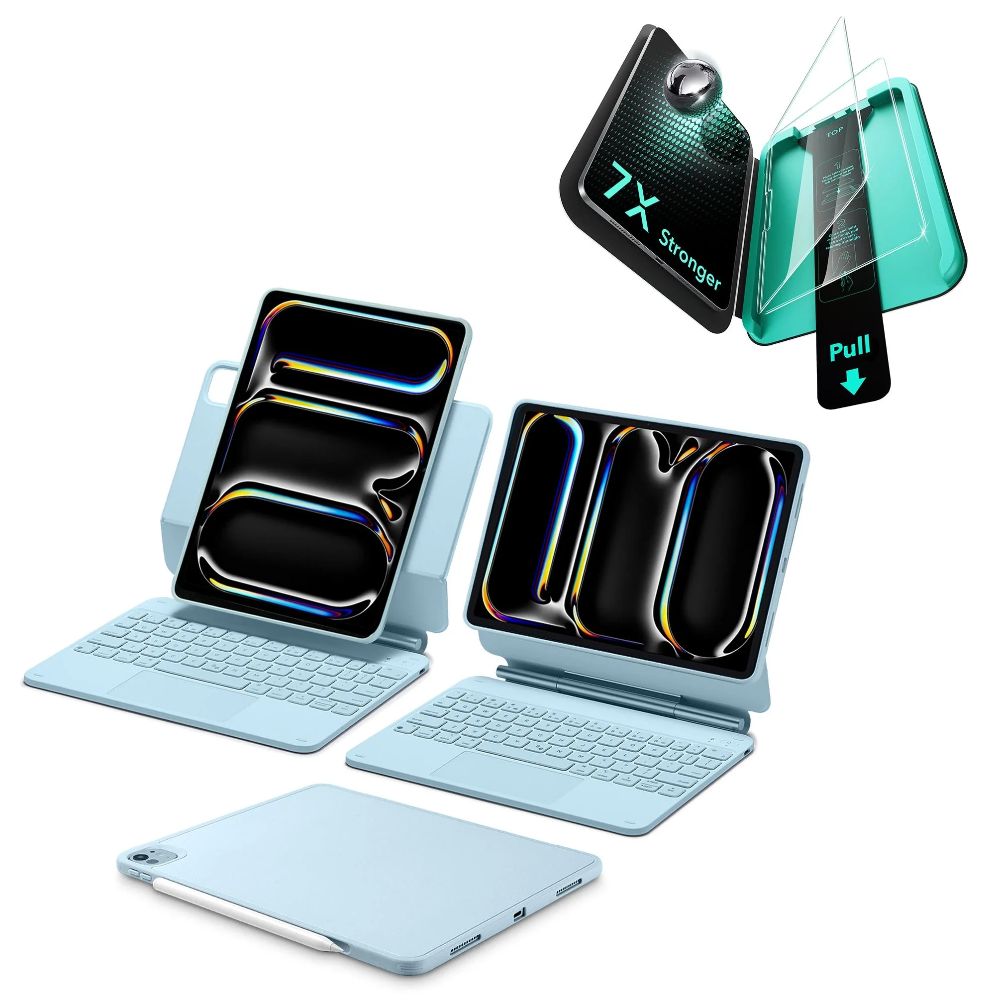 iPad Pro 13ʺ (2025) Bundle Rebound Magnetic Keyboard Case 360 & Armorite Screen Protectors  - US Layout-Blue