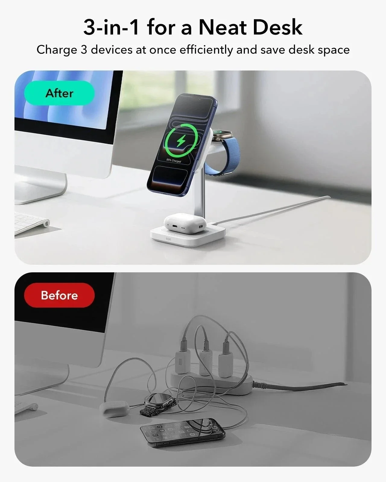 CryoBoost 3-in-1 Magnetic Charging Station (25W, Qi2.2) - US Plug–White - Image 4