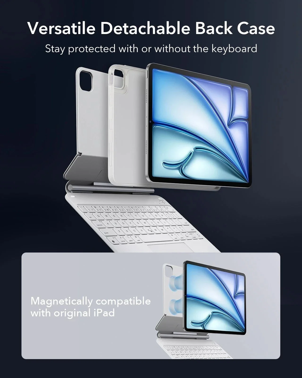 iPad Air 11" (M4) 2026 Bundle Rebound Magnetic Keyboard Case 360 & Screen Protectors-US-Layout-White - Image 8