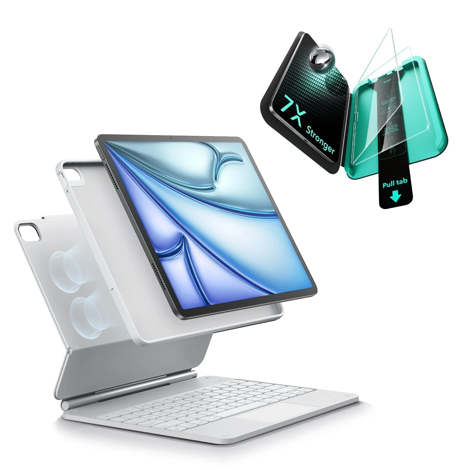 iPad Air 11" (M4) 2026 Bundle Rebound Magnetic Keyboard Case 360 & Screen Protectors-US-Layout-White