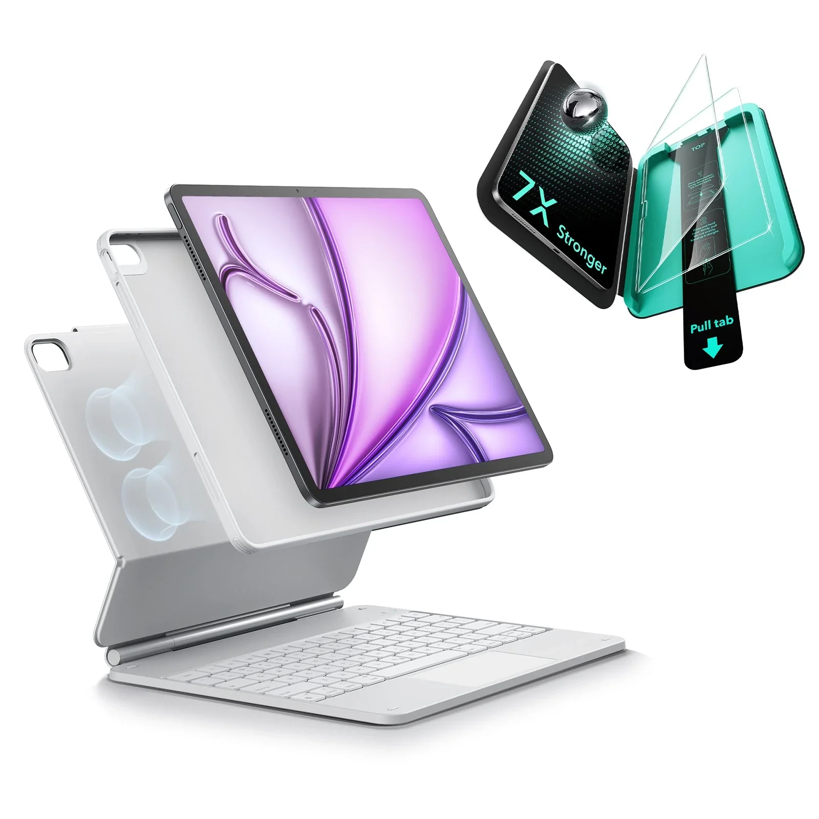 iPad Air 13" (M4) 2026 Bundle Rebound Magnetic Keyboard Case 360 & Screen Protectors - US Layout-White