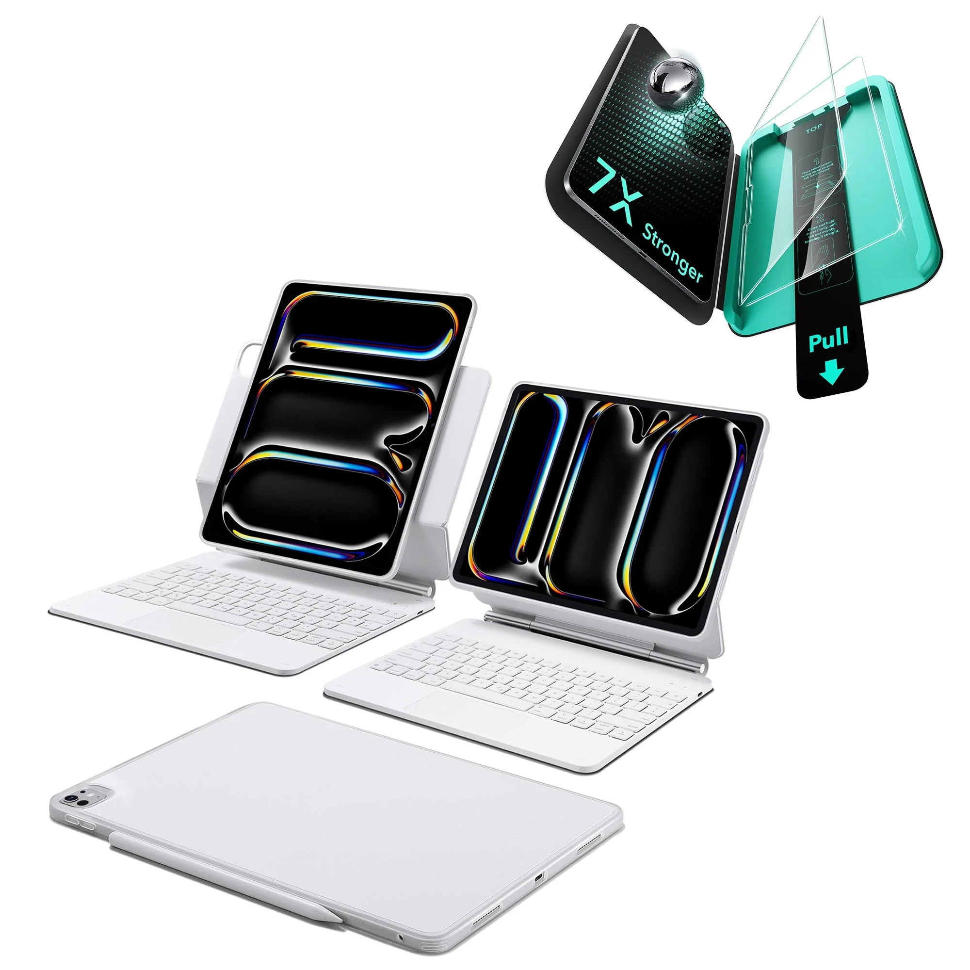 iPad Pro 13ʺ (2025) Bundle Rebound Magnetic Keyboard Case 360 & Armorite Screen Protectors - US Layout-White