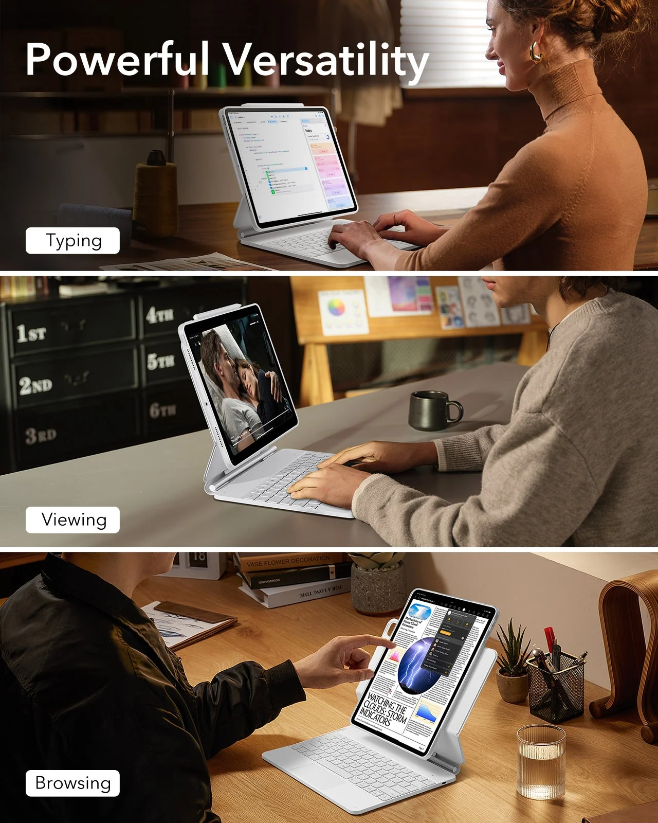 iPad Pro 13ʺ (2025) Bundle Rebound Magnetic Keyboard Case 360 & Armorite Screen Protectors - US Layout-White - Image 3